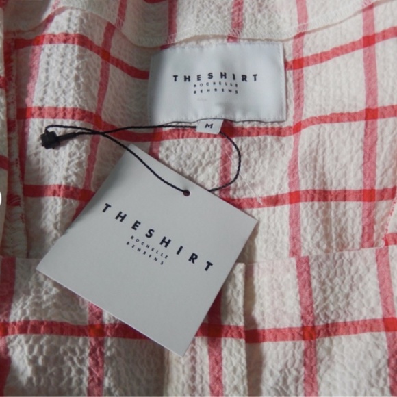 The Shirt Rochelle Behrens Stella Red Cream Seersucker Ruffle Yoke Mini Dress M - Picture 4 of 8